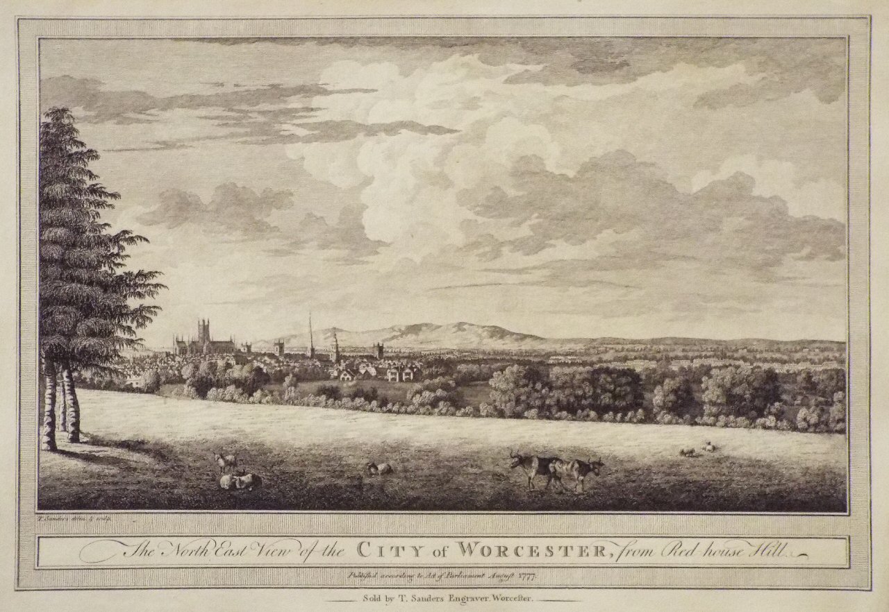 Print - The North East View of the City of Worcester, from Red house Hill. - Sanders